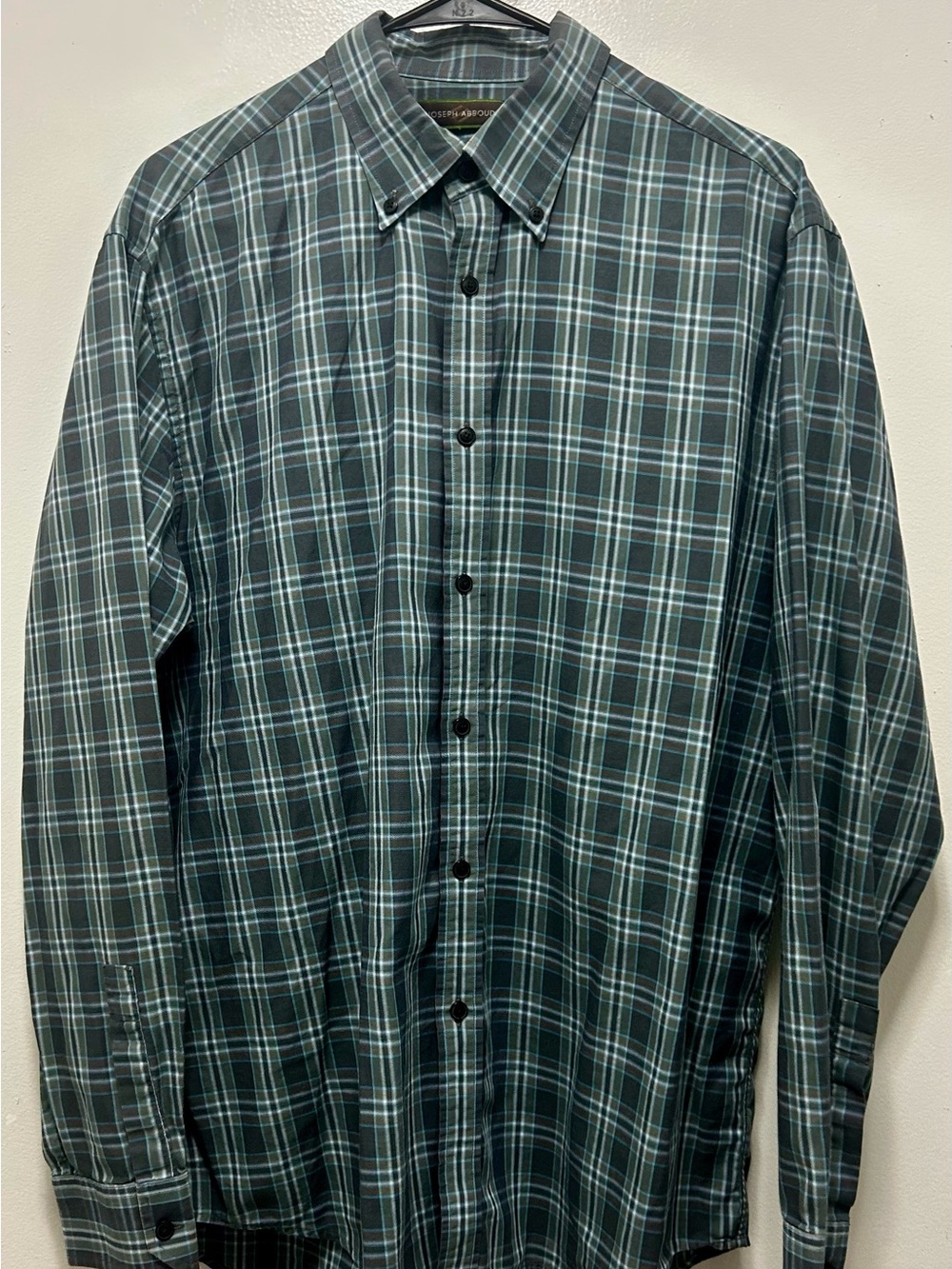 Joseph Abboud Green and Teal Plaid Button-Down Shirt